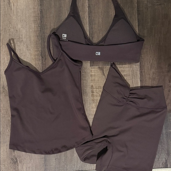 CSB Brown Activewear Set - Crop Tank, Bralette & Bike Shorts - Picture 2 of 2